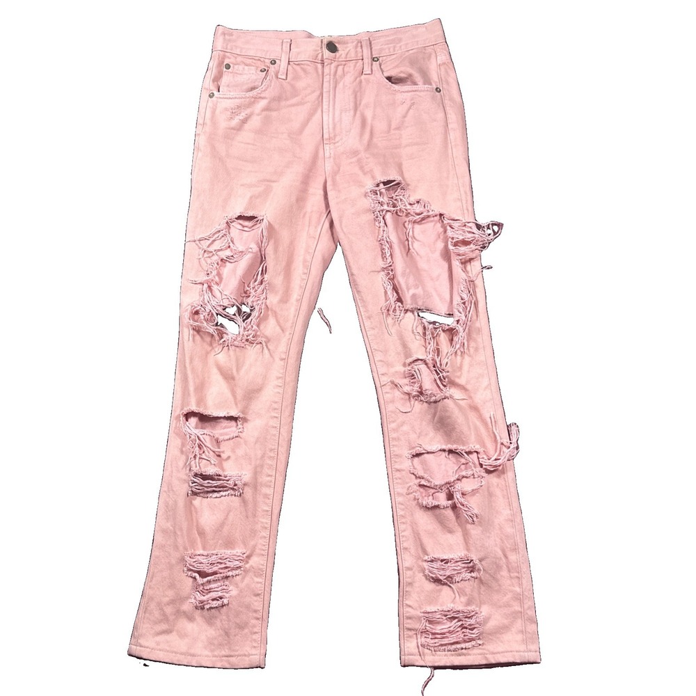 Alice + Olivia Women Size 25 Fit 28x28 Distressed GF Jeans USA Salmon Pink